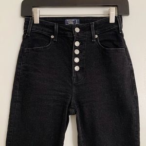Black Abercrombie High Rise Exposed Button Fly Ankle Flare Jeans 25